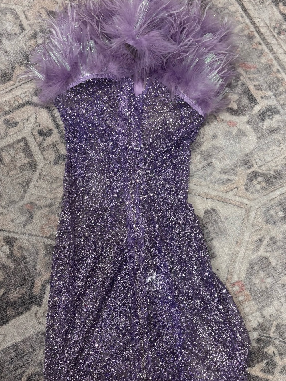Bronx and Banco Sequin and Shimmer  Purple Feather-Trim Dress